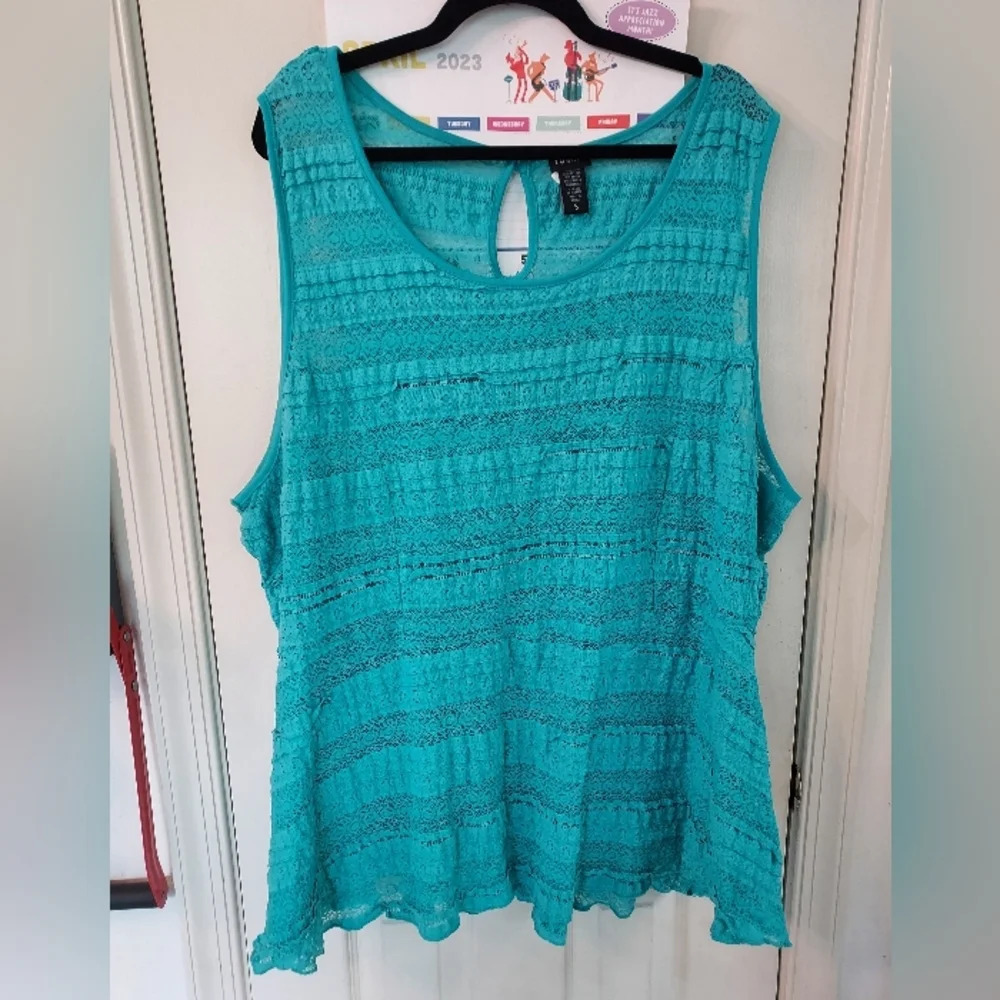 Torrid Teal Lace Peplum Scoop Neck Sleeveless Tank  in Size 5